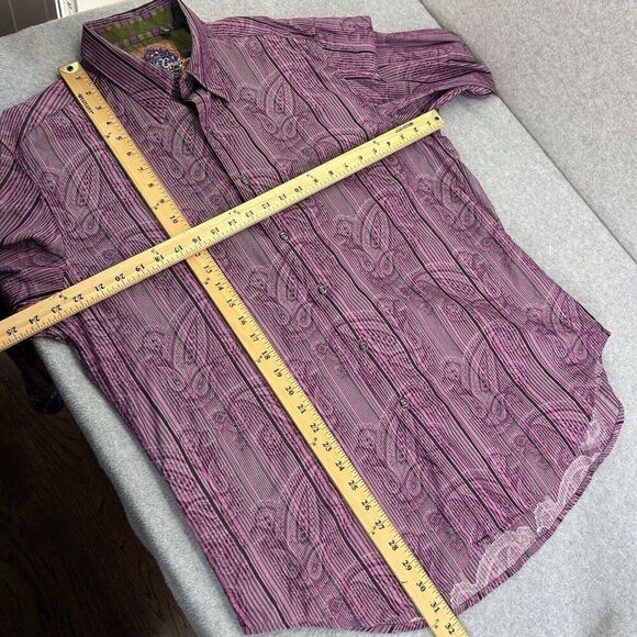 Men's‎ Robert Graham Large Long Sleeve Striped Paisley Button-Up Shirt Purple - Picture 10 of 14